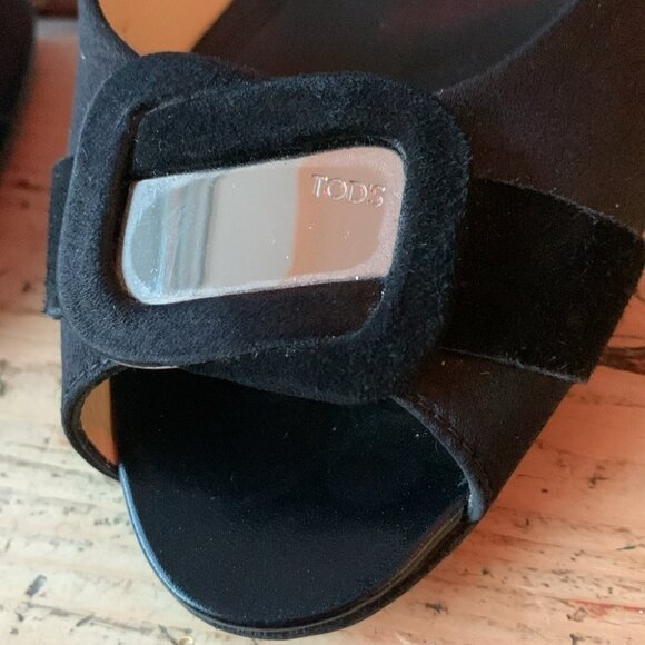 Tods Womens Classic Pump Heel Black Suede Embellished Slip On High Peep … - Picture 10 of 10